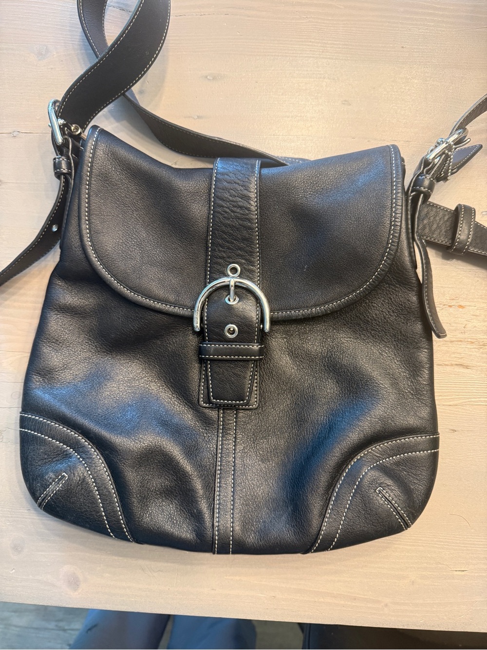 Coach Black Leather Crossbody with Silver Buckle Detail